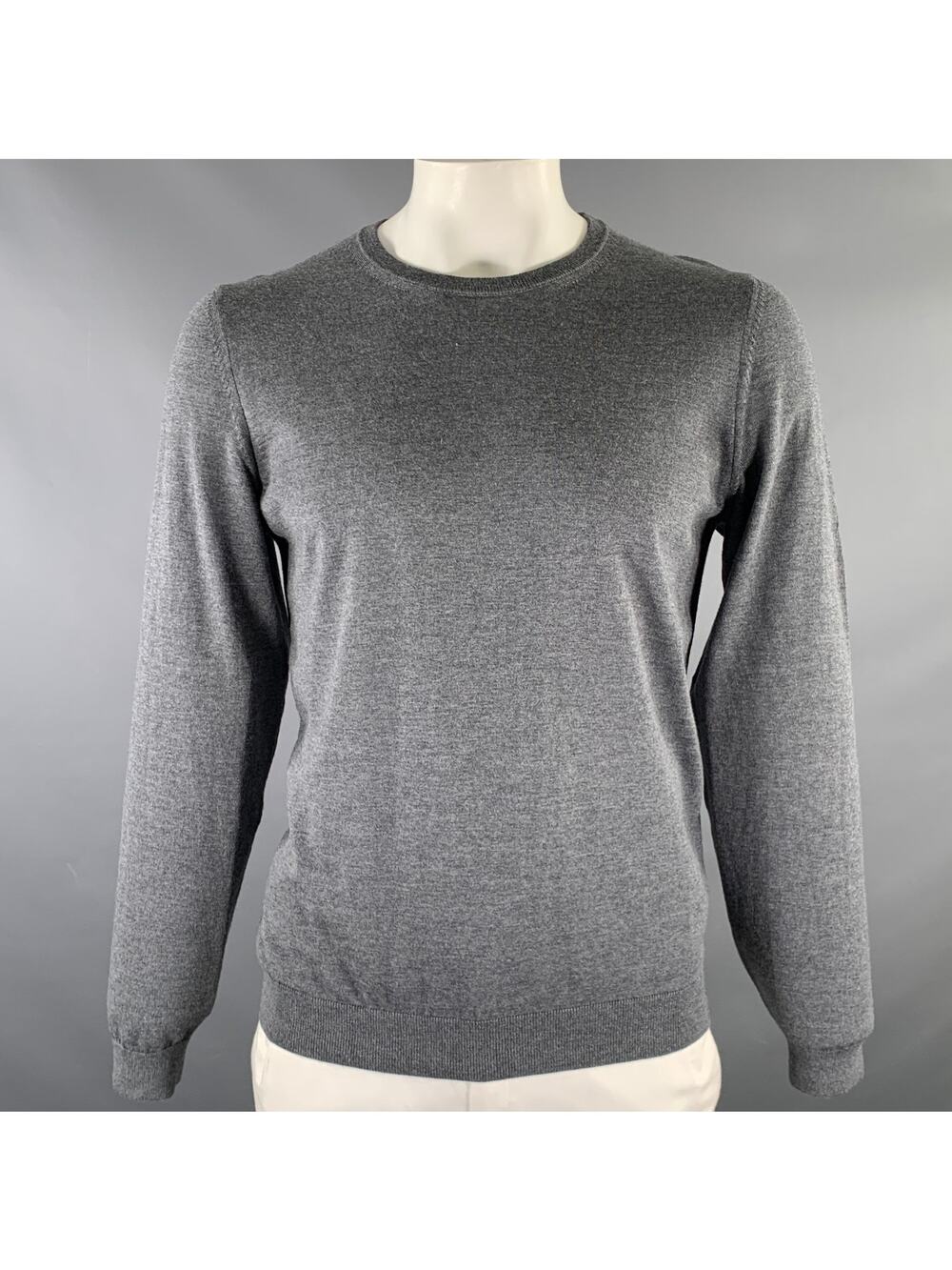 HUGO BOSS Size XL Grey Knitted Wool Crew-Neck Pullover